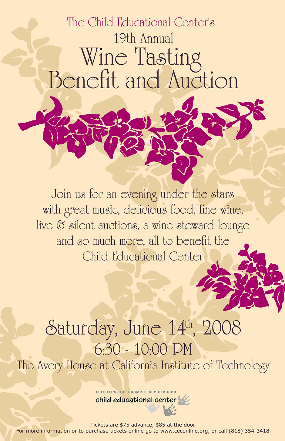 Poster design for the Child Educational Center's 19th Annual Wine Tasting Benefit & Auction