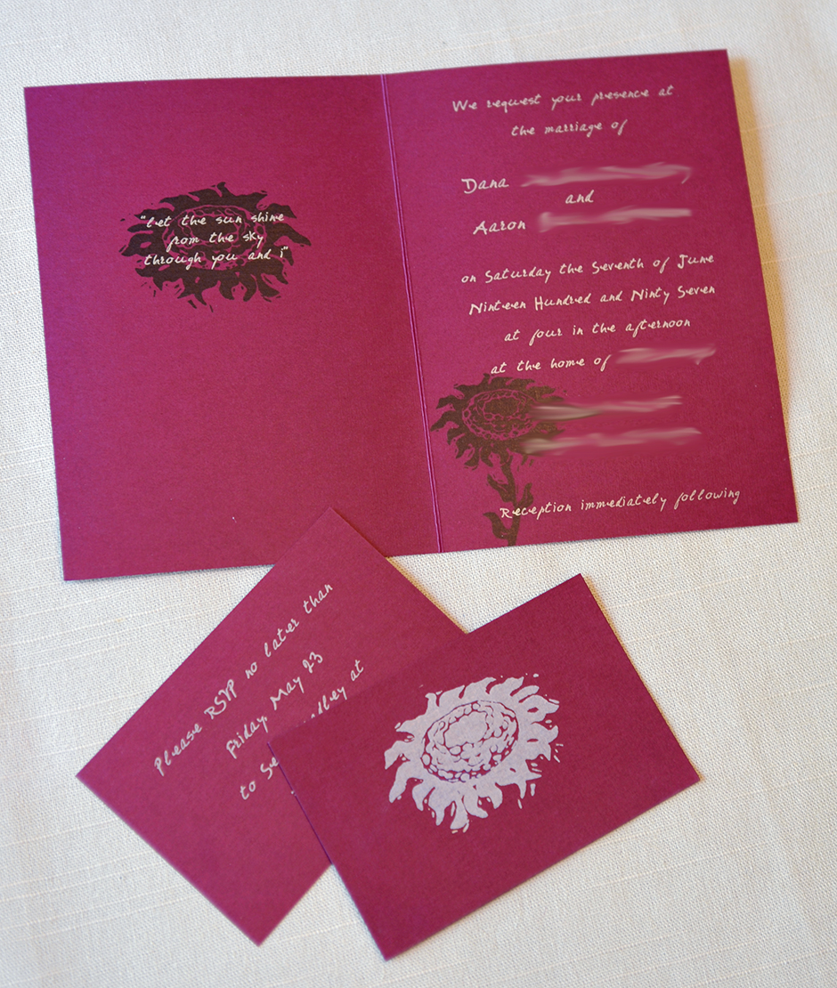 Wedding invitation interior and response card for Dana and Aaron