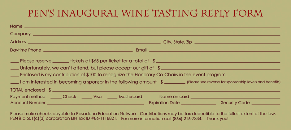 PEN's Inaugural Wine Tasting Benefit - Response Card Front