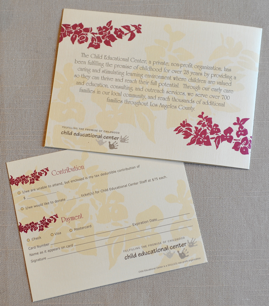 Invitation and response card backs for the Child Educational Center's 19th Annual Benefit