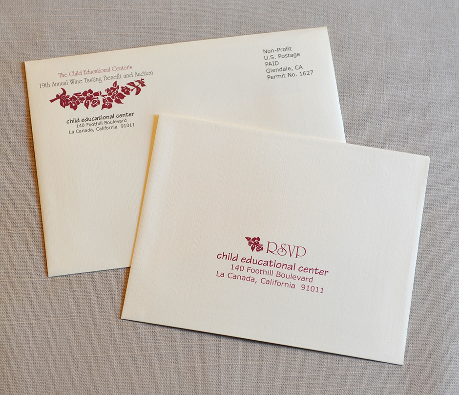 Invitation and response envelopes for the Child Educational Center's 19th Annual Benefit
