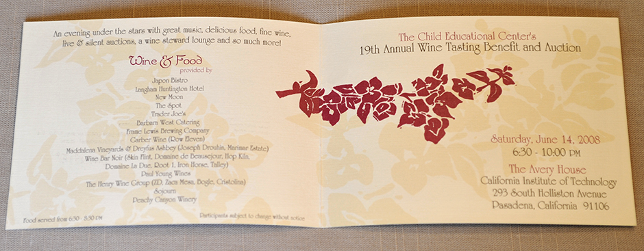 Invitation interior panel for the Child Educational Center's 19th Annual Benefit