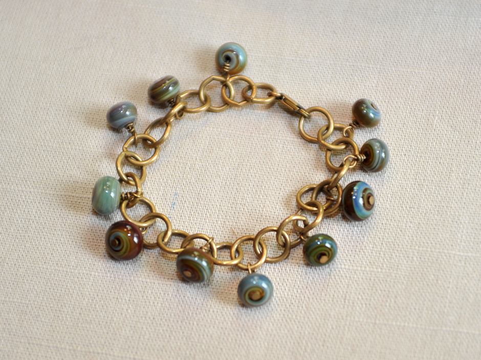 Glass Bead + Antique Brass Bracelet